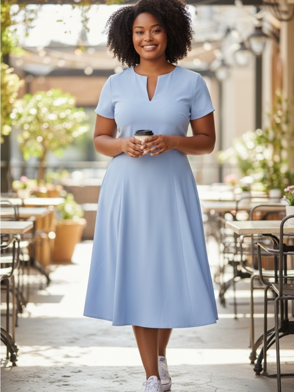 Ralph Lauren Women's Light Blue Shortsleeved Midi Dress Size 14